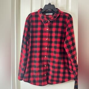 Lee Red Plaid Fleece Button front Grunge Shirt size XL